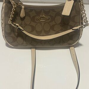 Coach Signature Brown and Cream Shoulder Bag
